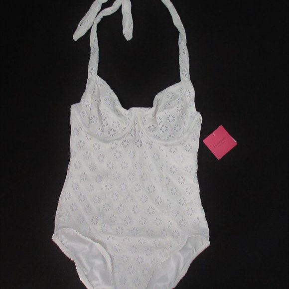 Kate Spade Eyelet Halter Underwire 1pc One Piece Swimsuit White NWT Small $195 - Picture 4 of 8